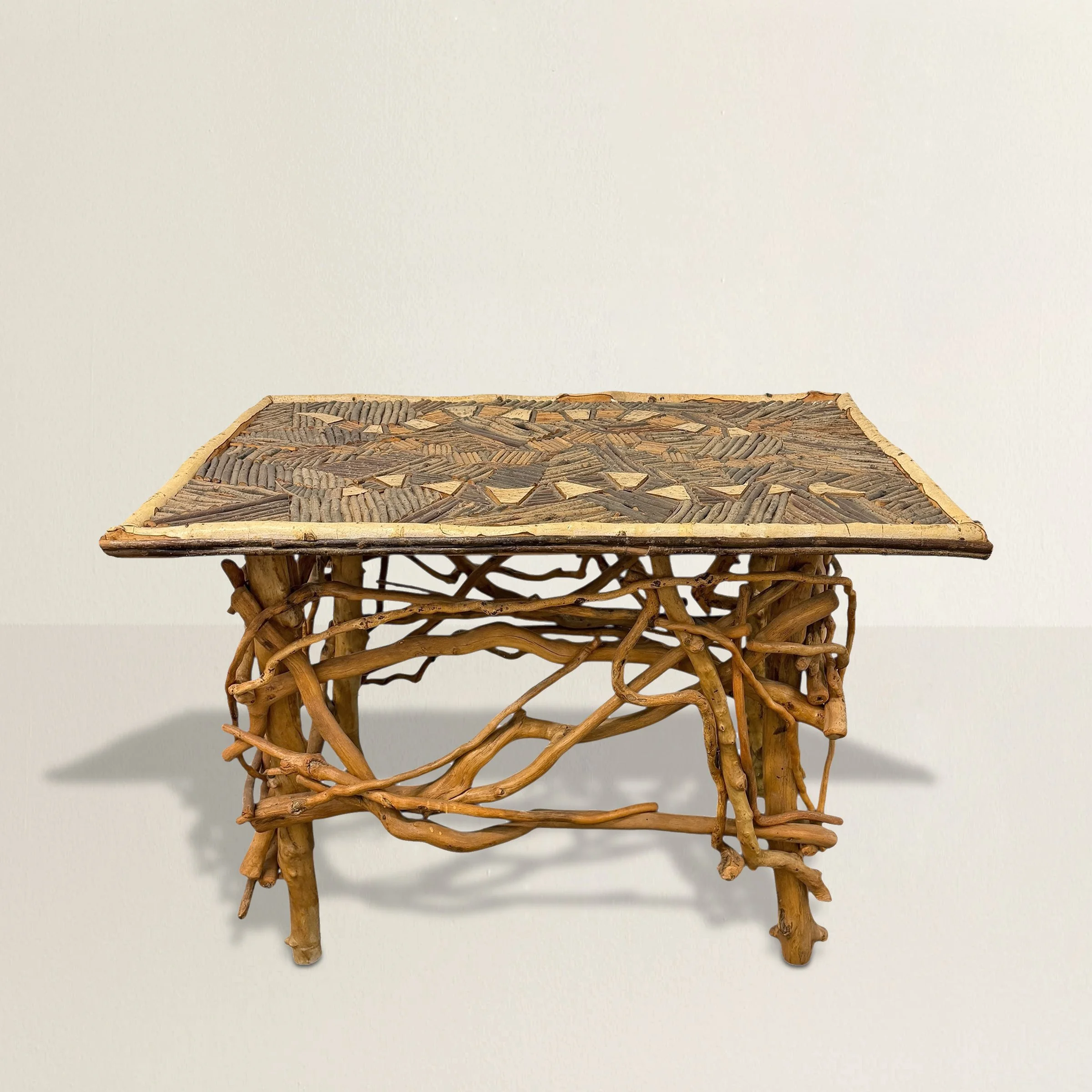 American Folk Art Inlaid Twig and Rootwood Snake Table