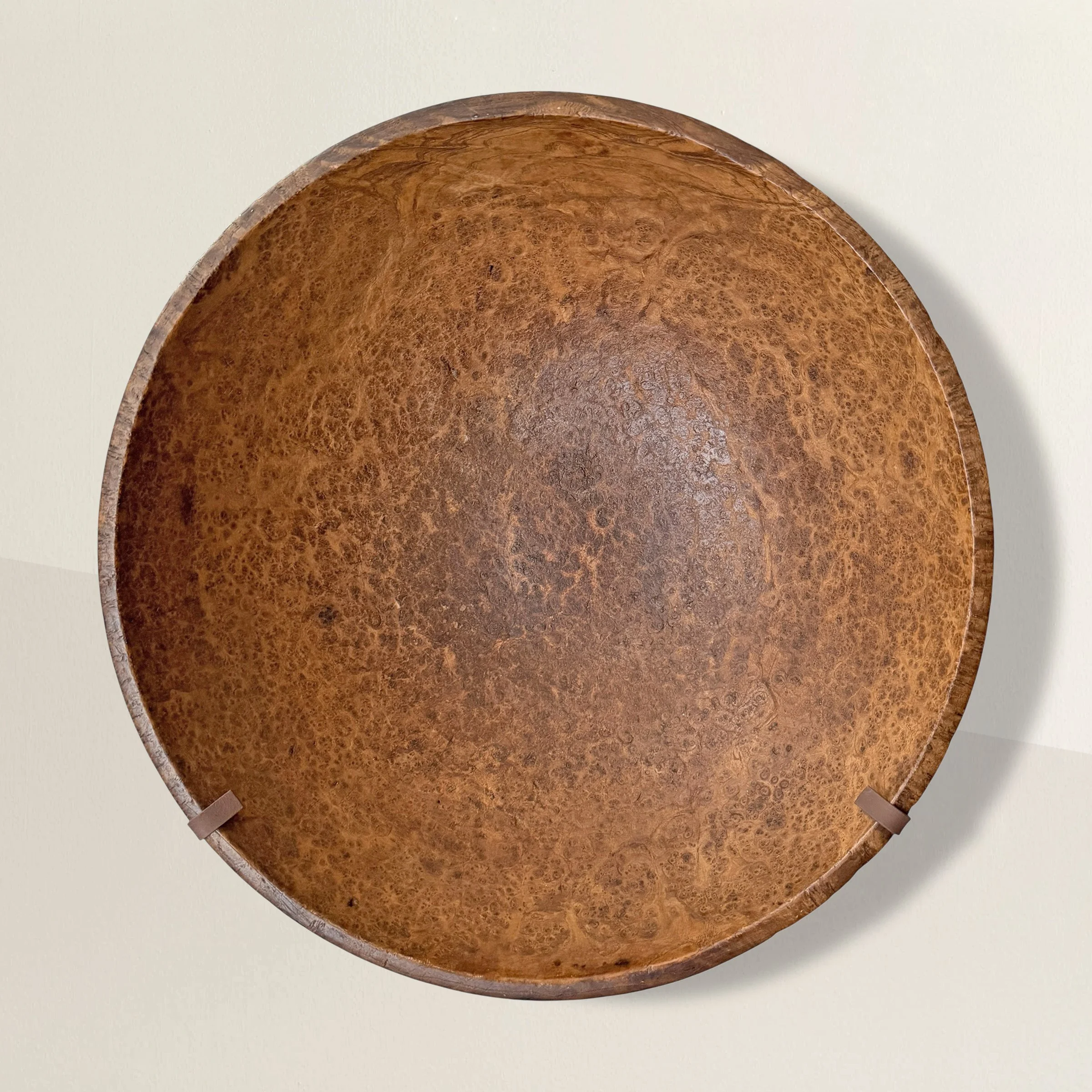 18th Century Early American Turned Ash Burl Bowl on Custom Wall Mount