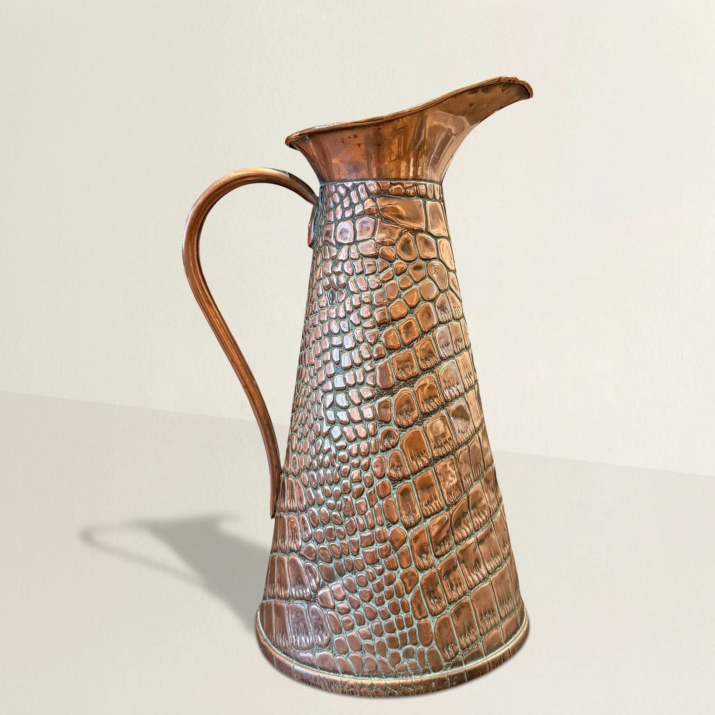 Large Crocodile Stamped Copper Pitcher.jpg