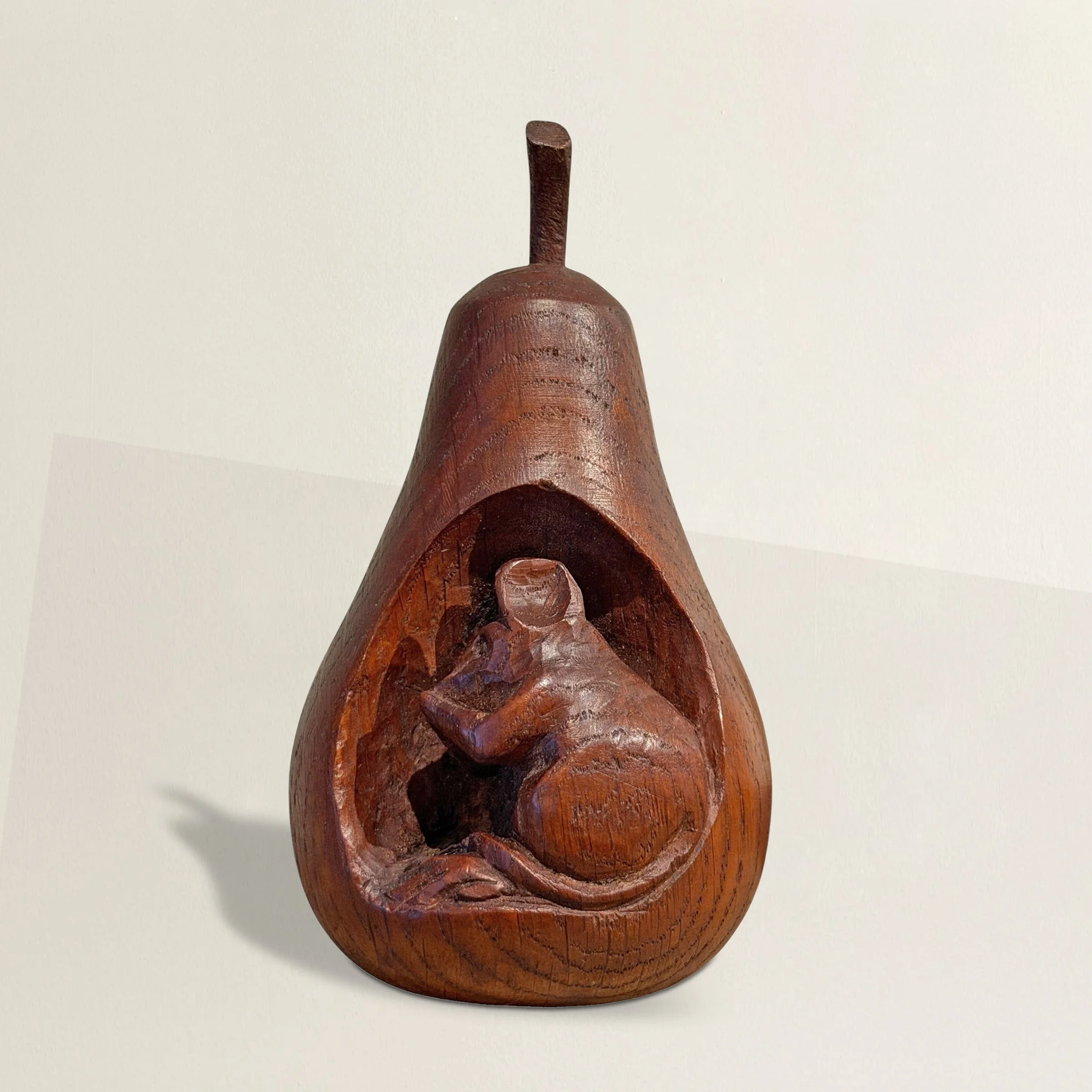 20th Century English Carved Oak Pear with Mouse