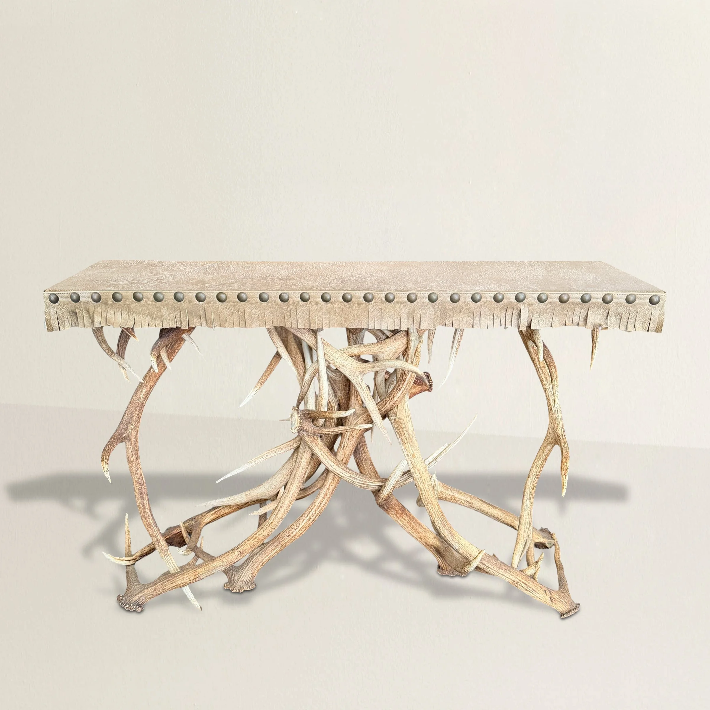Elk Antler Console Table with Leather Top