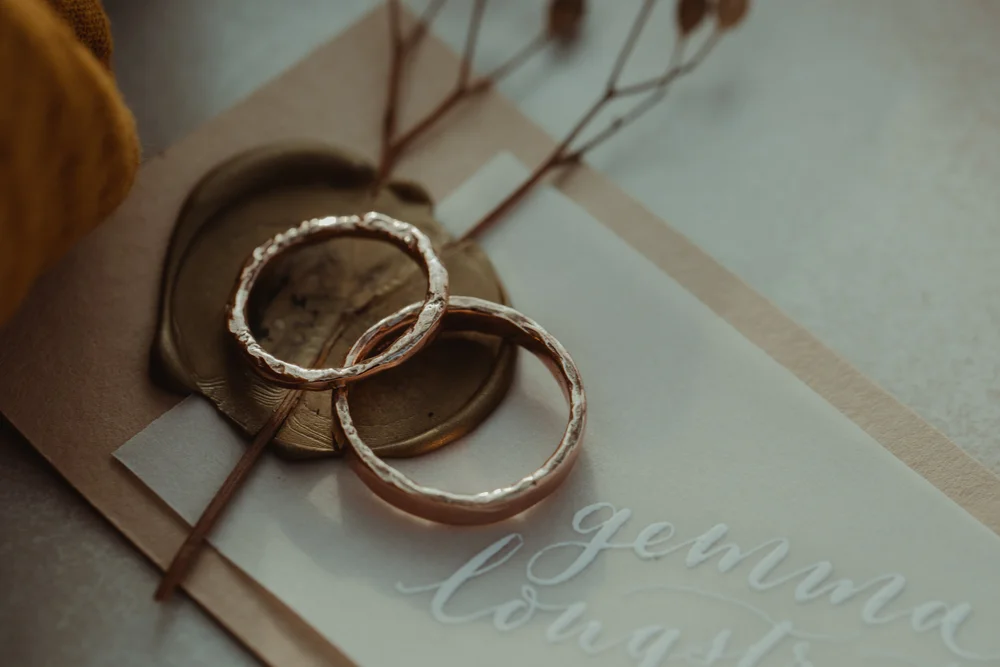textured boho wedding rings