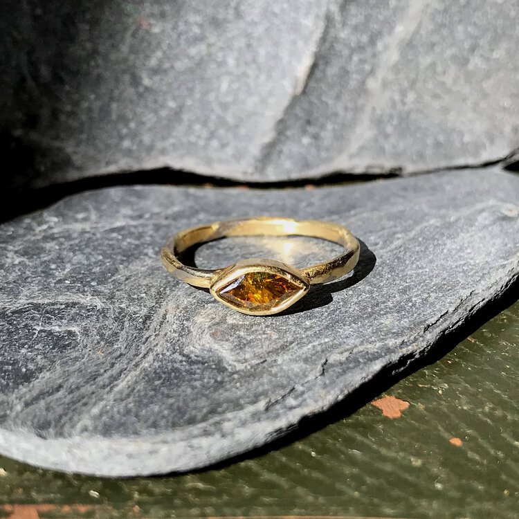 marquise amber diamond solitaire with camo gold