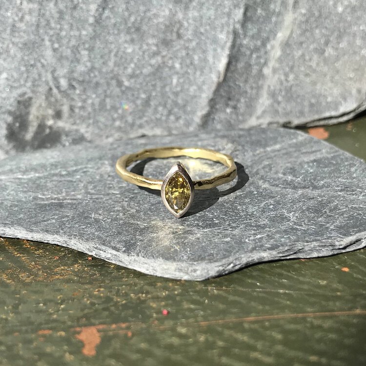 Olive green marquise diamond solitaire