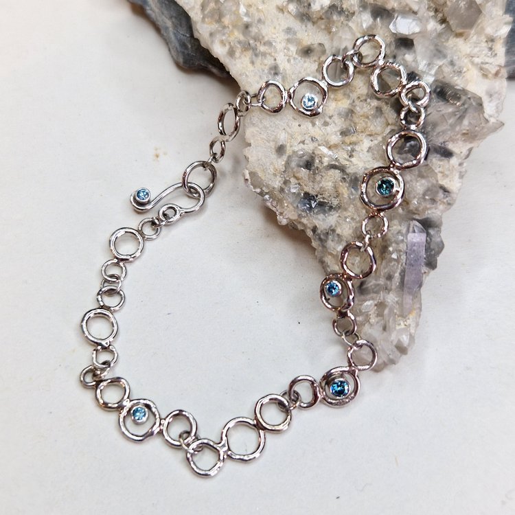 platinum and blue diamond bubble bracelet