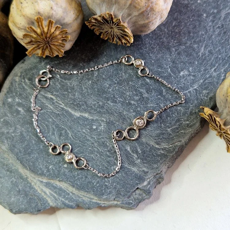 white gold and diamond bubble bracelet