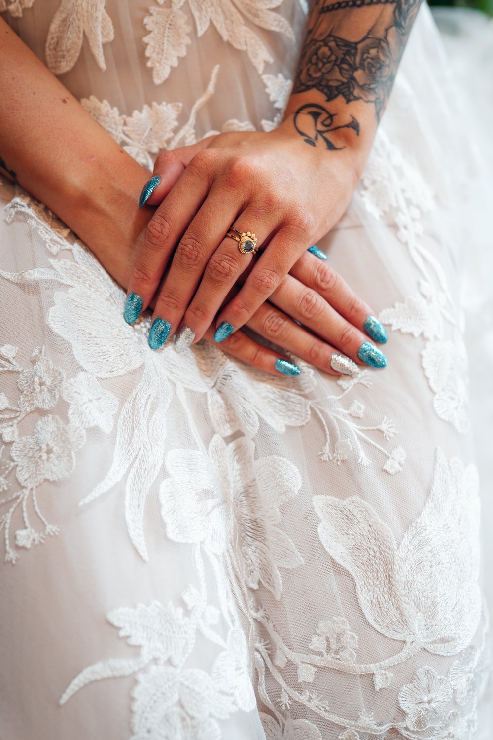 Blue Wedding Nails and aquamarine ring by Erin Cox Jewellery