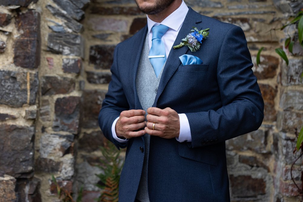 Blue buttonhole and tie