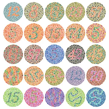 Ishihara color perception test plates, named after Japanese ophthalmologist Dr. Shinobu Ishihara, who designed them in 1917.