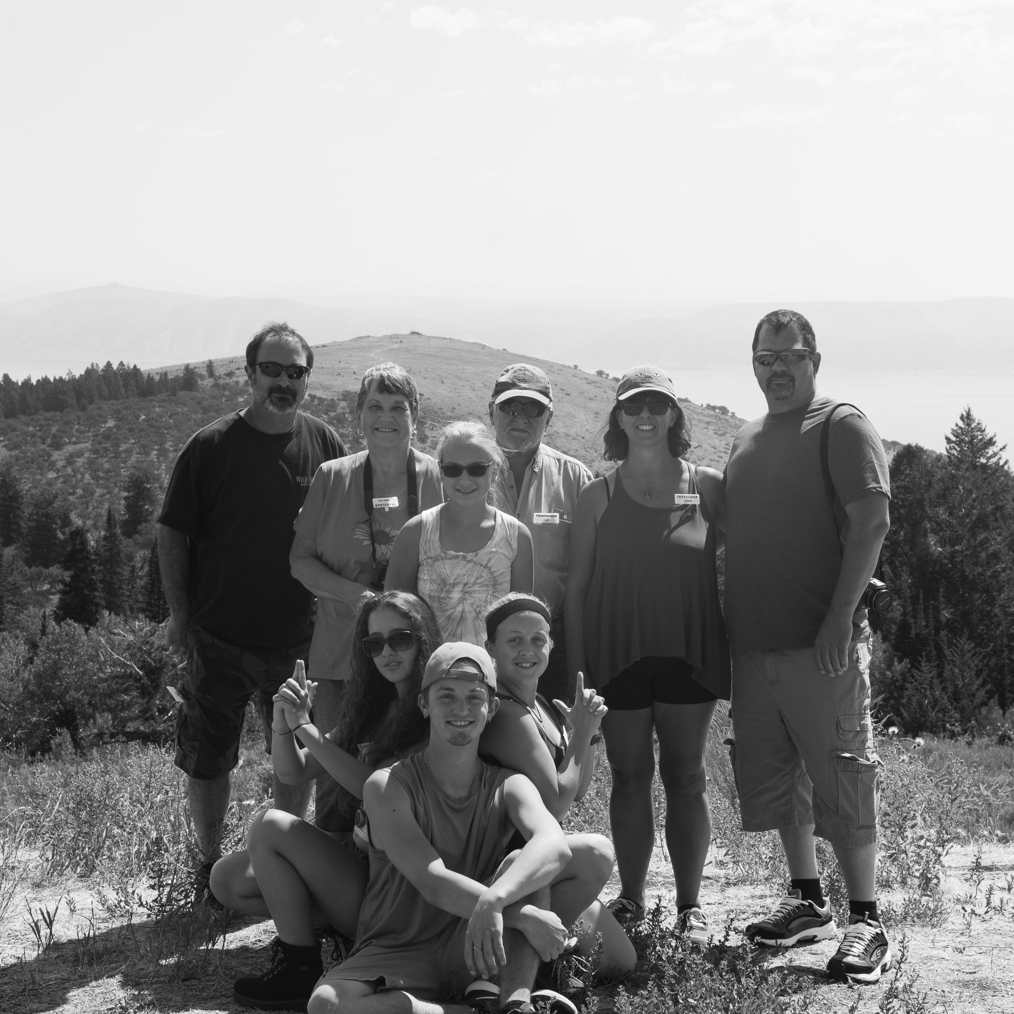 A black and white family portrait taken while exploring Wyoming in summer of 2017