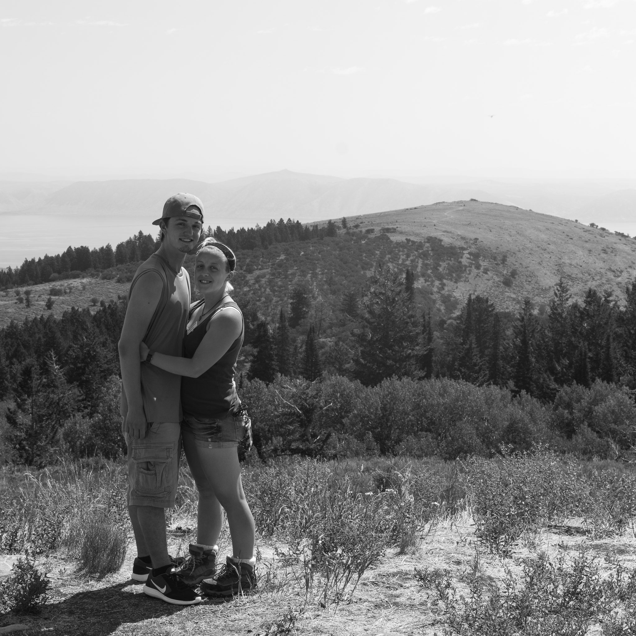 A black and white self-portrait of my girlfriend and I as we explored Wyoming over the summer of 2017 with my family.