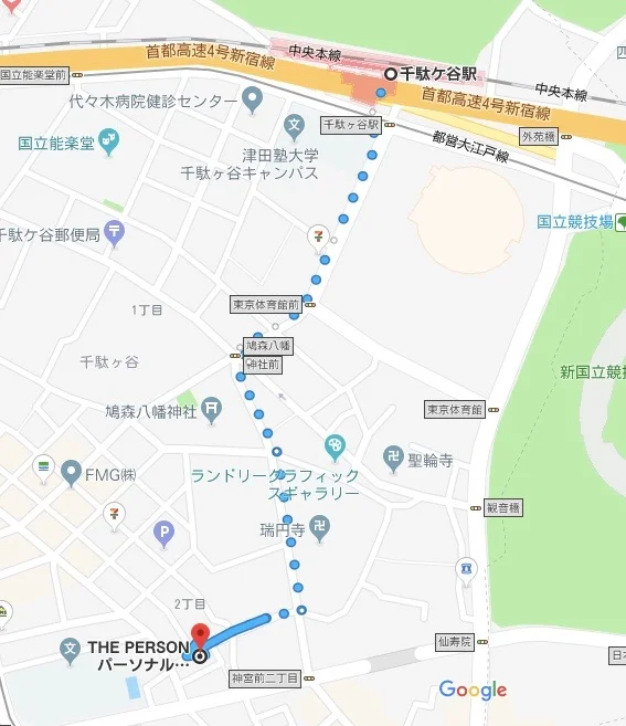 千駄ヶ谷駅からTHE PERSONまで徒歩7分