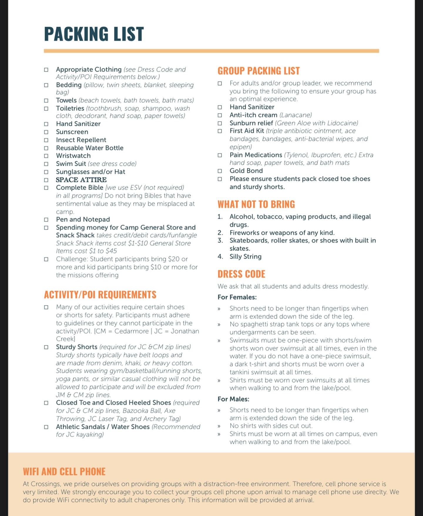 Packing list if ya need it!