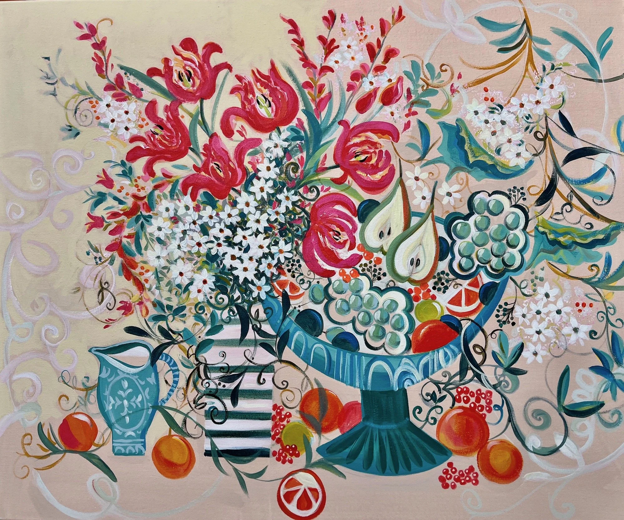 Green Bowl and striped vase acrylic on canvas 75x90cm .jpg