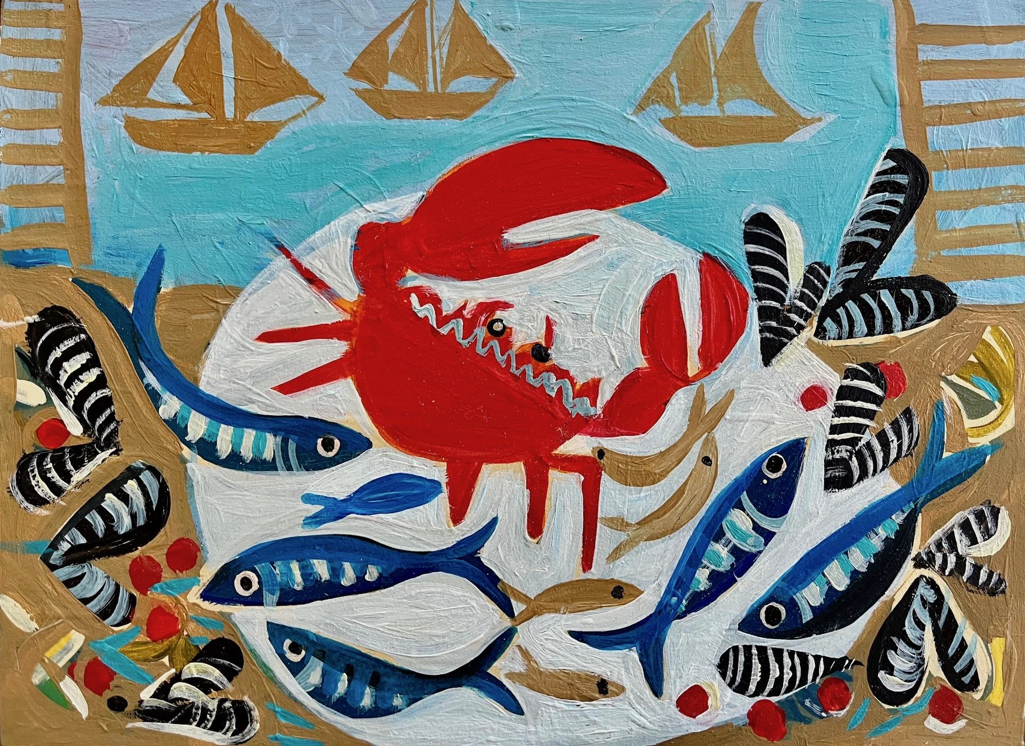 Platter with crab acrylic on board 18x24cm £480.jpg