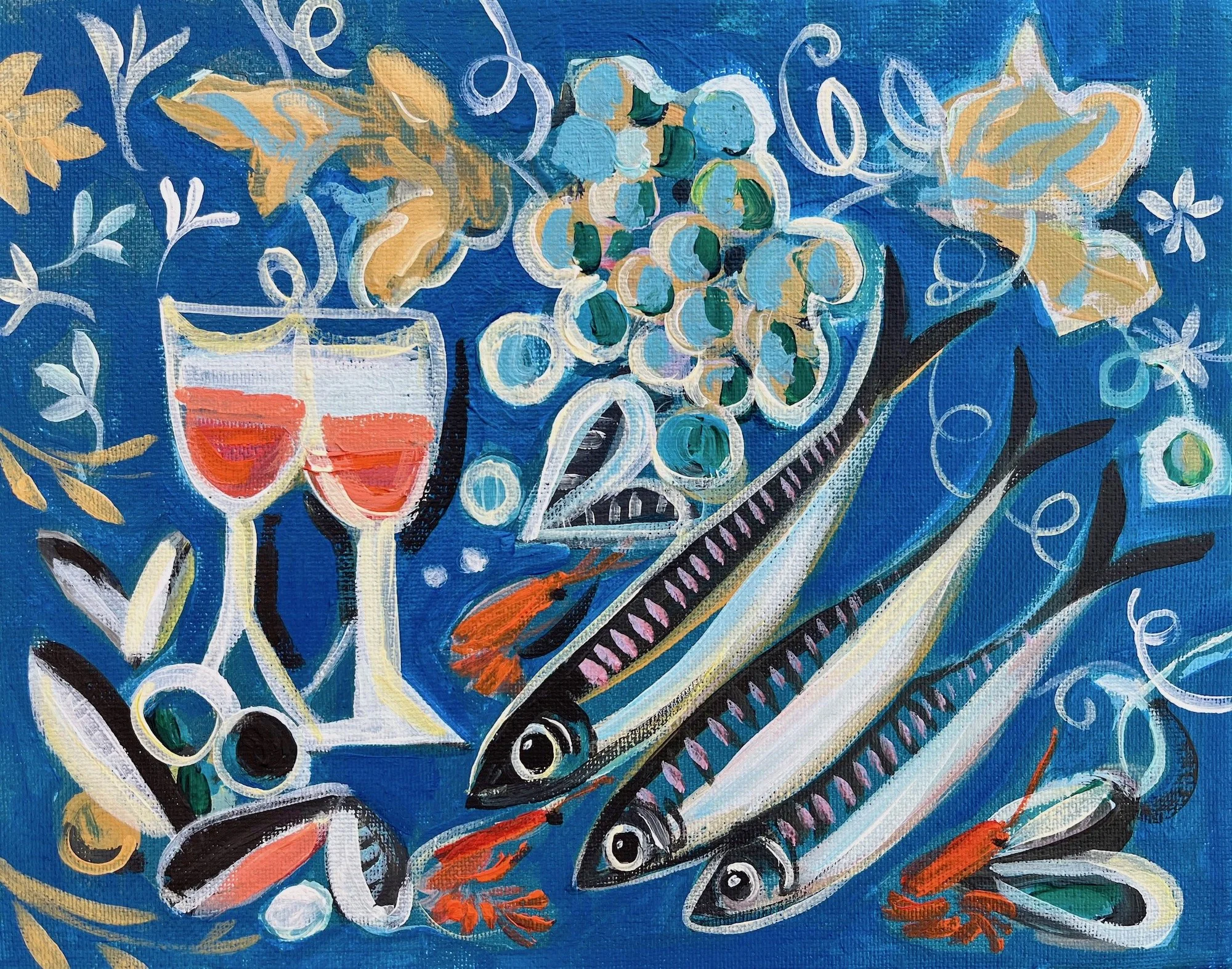 Ocean blue and tapas acrylic on canvas 20x25cm .jpg