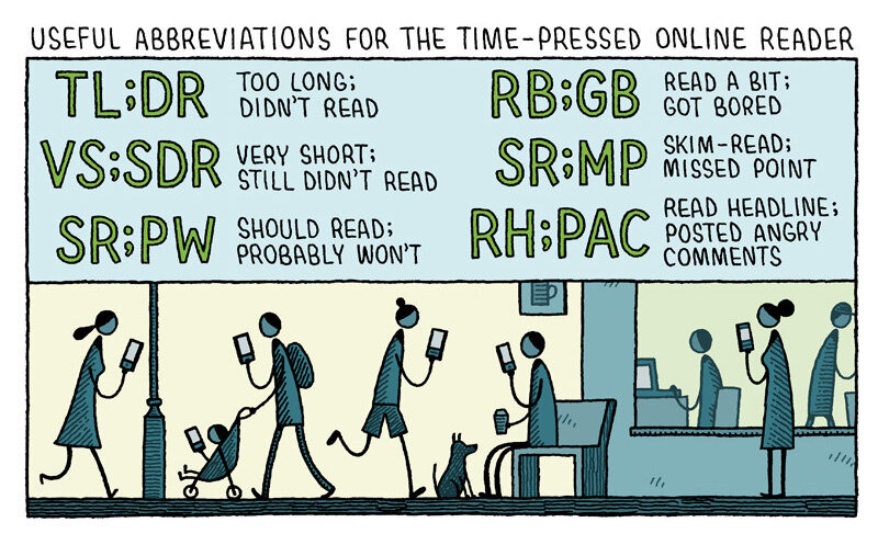 Cartoon "Useful Abbreviations for the Time-Pressed Online Reader. From https://tomgauld.com.