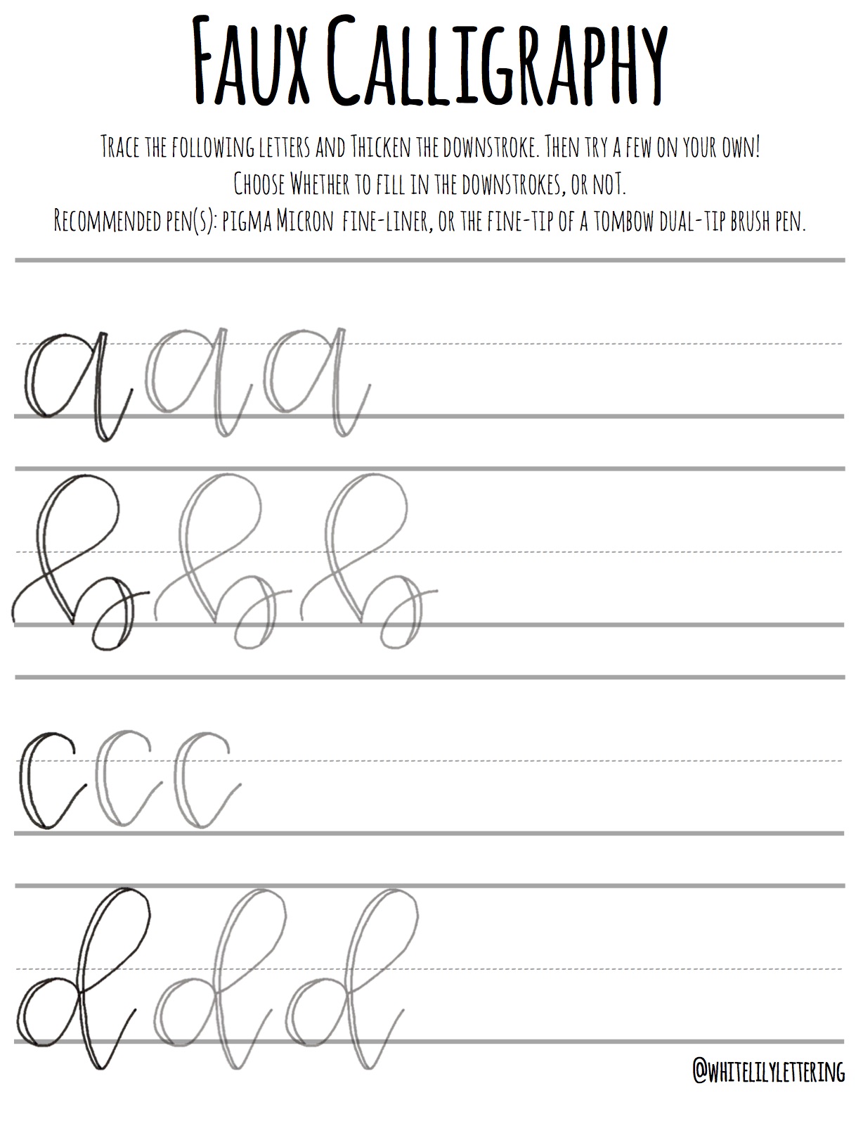 faux calligraphy practice sheets lowercase alphabet