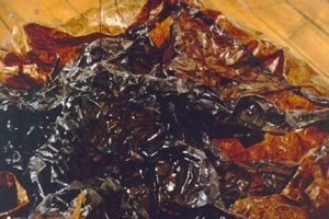 Relinquish, 1999 Japanese tissue, thread, buttons, 27 x 82 x 84 cm.