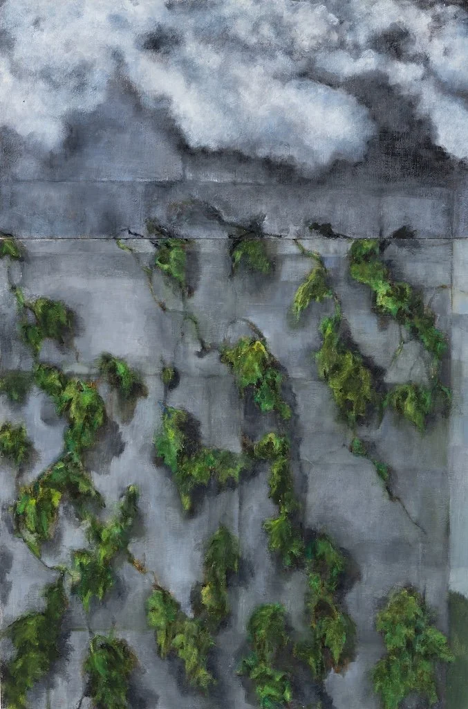Ivy Wall, Ivy Cloud, 2025, oil on two wood panels, overall size 45 x 30 cm