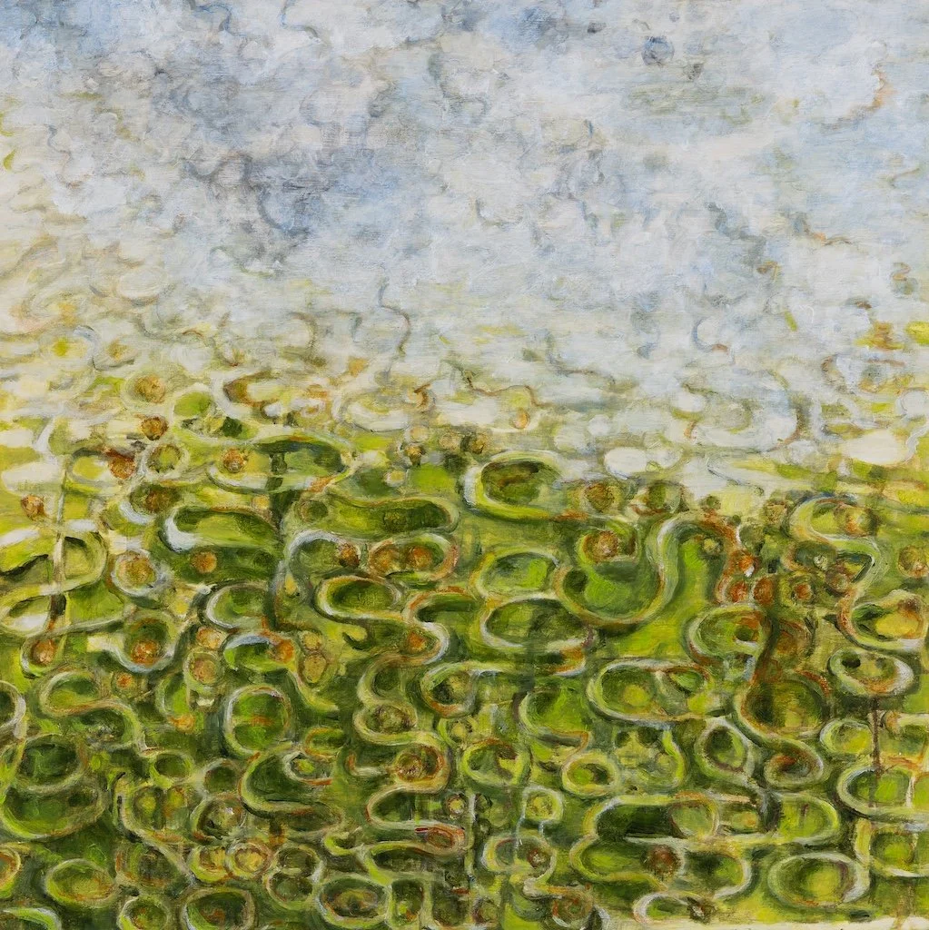 Molecular Exchange, 2025, oil on wood panel, 30 x 30 cm