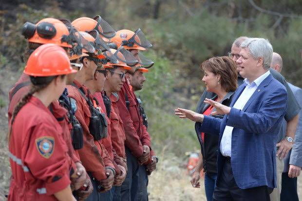 Stephen Harper was mocked in 2015 for taking firefighters from an active firefight for a staged photo op in Kelowna, BC