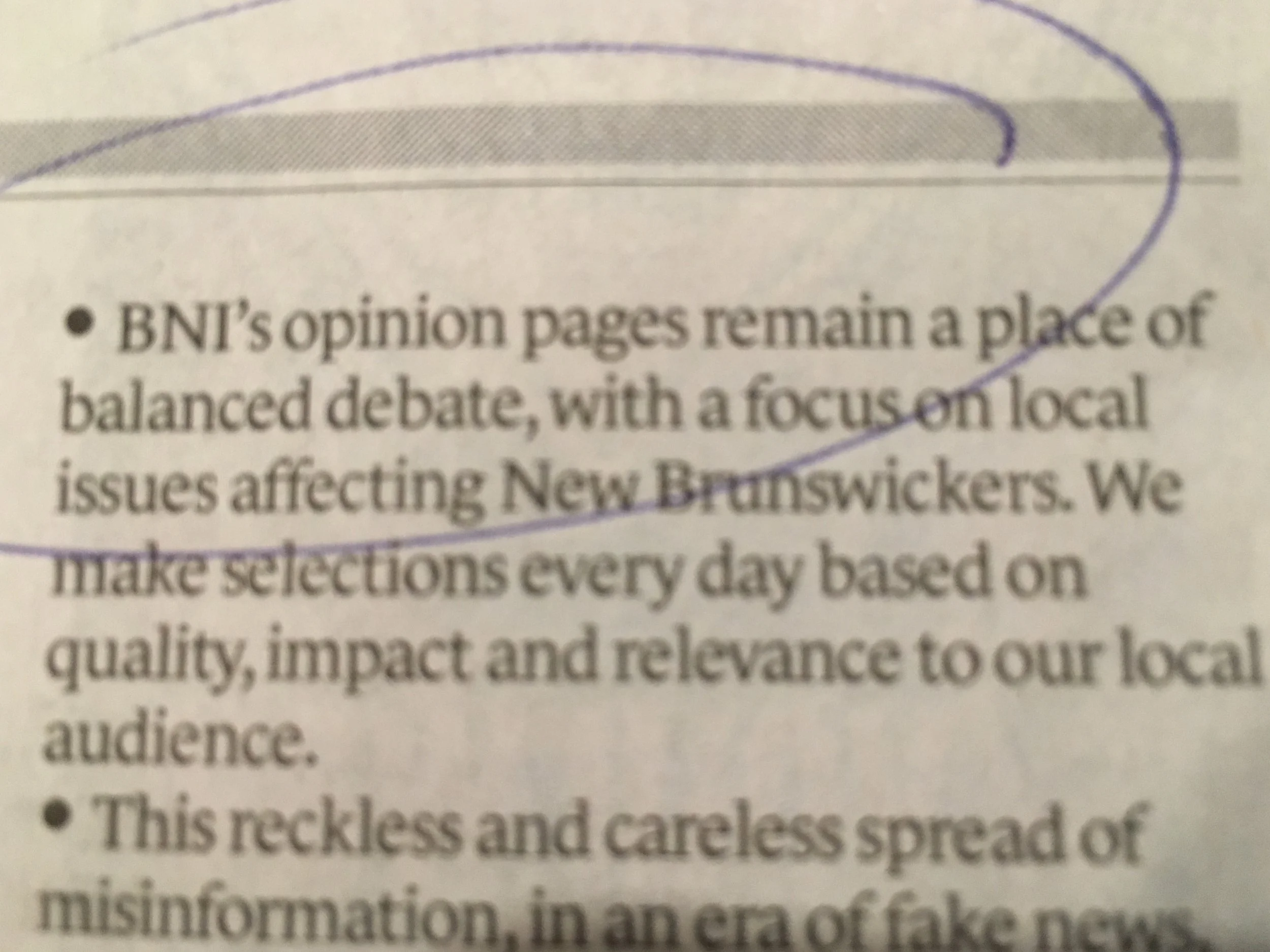 Part of Brunswick News Note to Readers, from the front page of yesterday’s Daily Gleaner