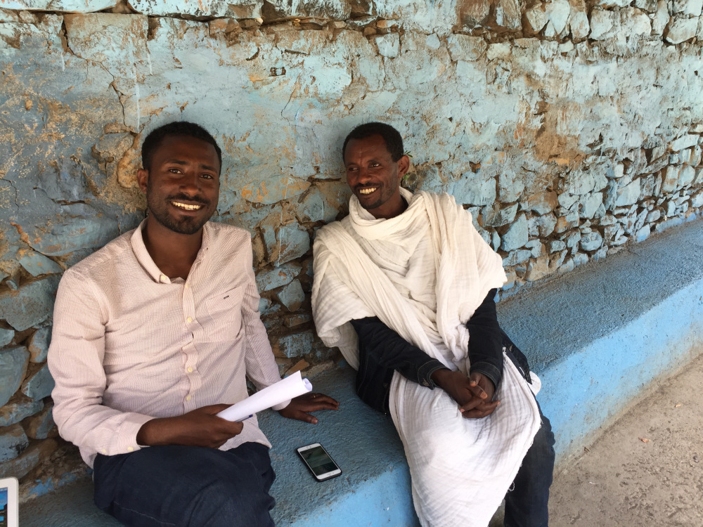 Adino and Memhir Tsigemariam Tibebu post-interview