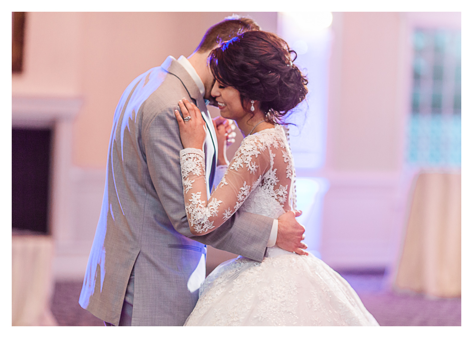 manassas-virginia-wedding-reception-foxchase-manor-bride-groom-first-dance-pink-intimate-smiles.jpg