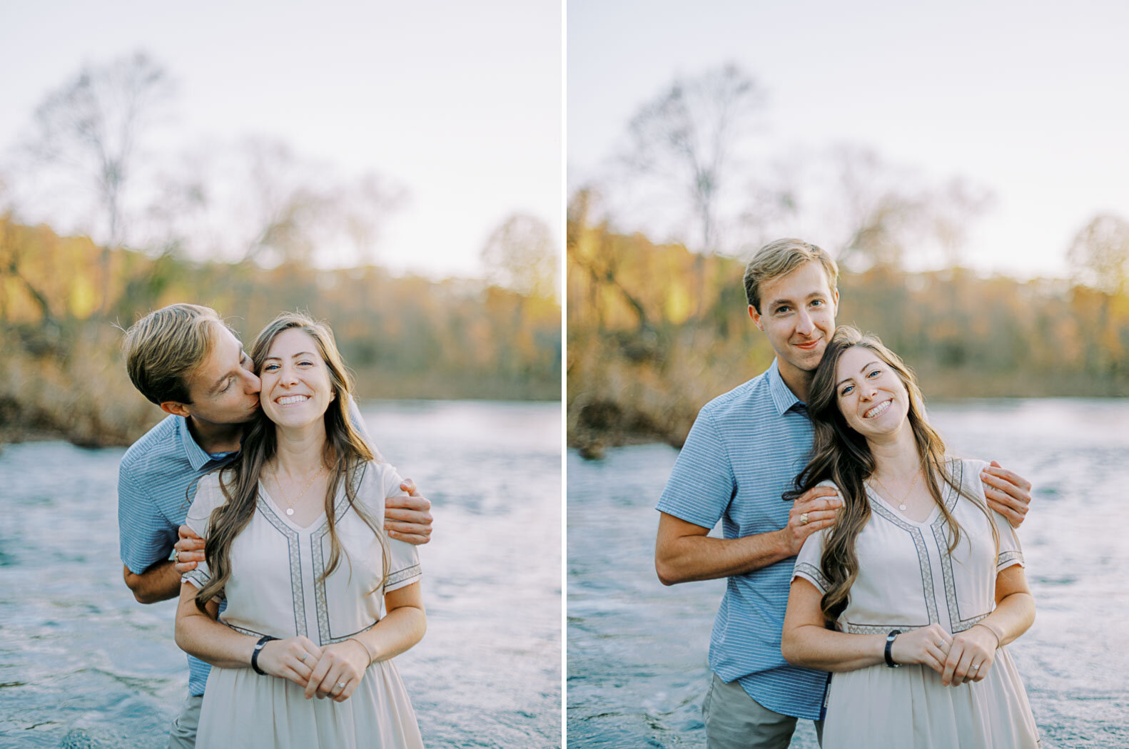 man-kissing-woman's-cheek-in-rivanna-river-during-fall-engagement-session-charlottesville-virginia.jpg