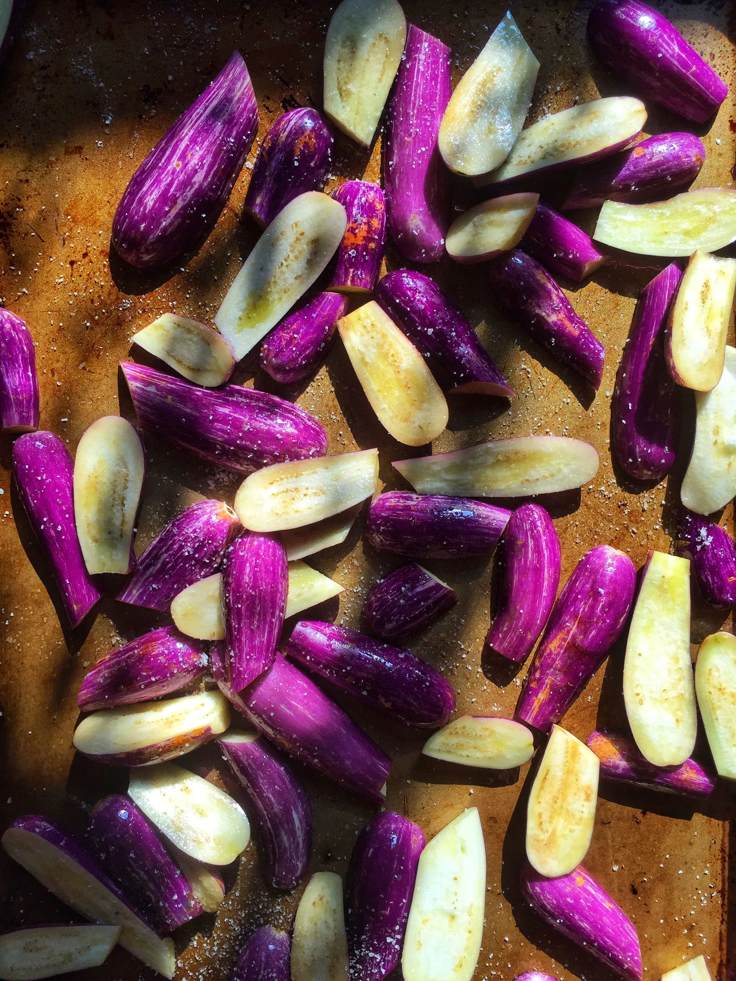 simple fairy tale eggplants with olive oil and kosher salt ~