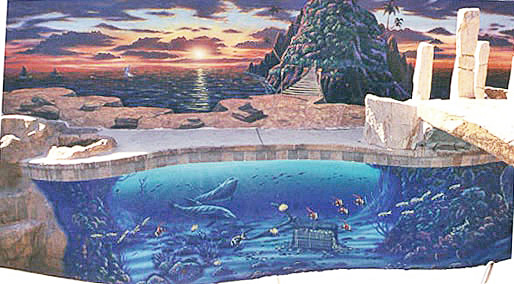 Mural on Pool Bottom and Backyard Retaining Wall - Nevada