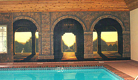 Trompe' L'oeil Mural on location in indoor pool area for Private Residence - Oregon