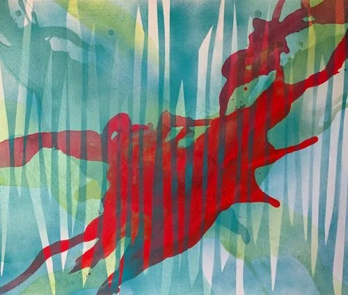 Clearing, 2017 Acrylic, aerosol on canvas 18 in x 20 in
