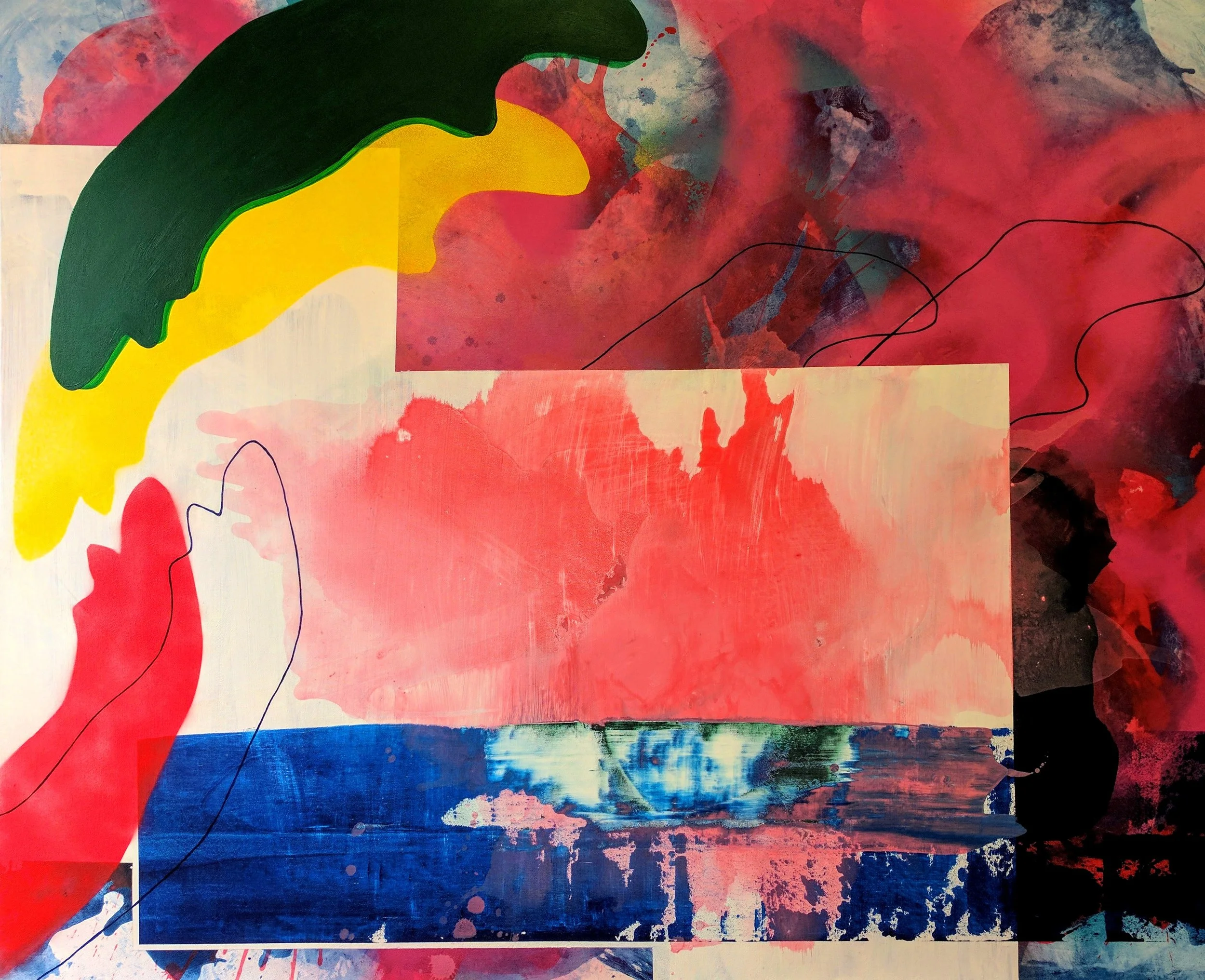 Pink Slip , 2017 Acrylic and aerosol on canvas 48 in x 60 in