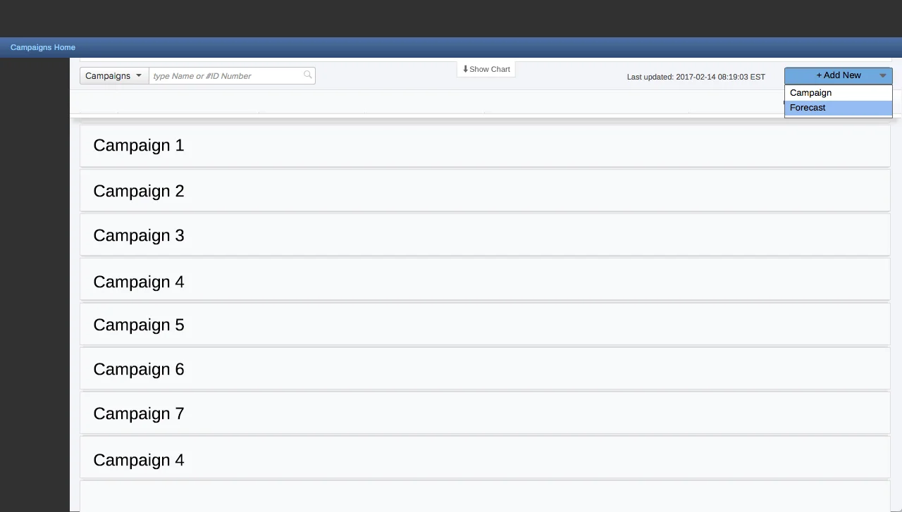 Step 1: Click Add New button dropdown to select Add Forecast