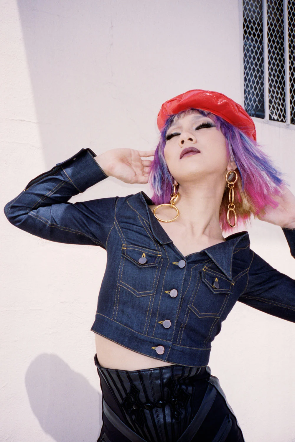 Jacket — Hardeman; Vintage trousers — Cherry Vintage; Beret — Glazed NYC; Earrings — Haarstick