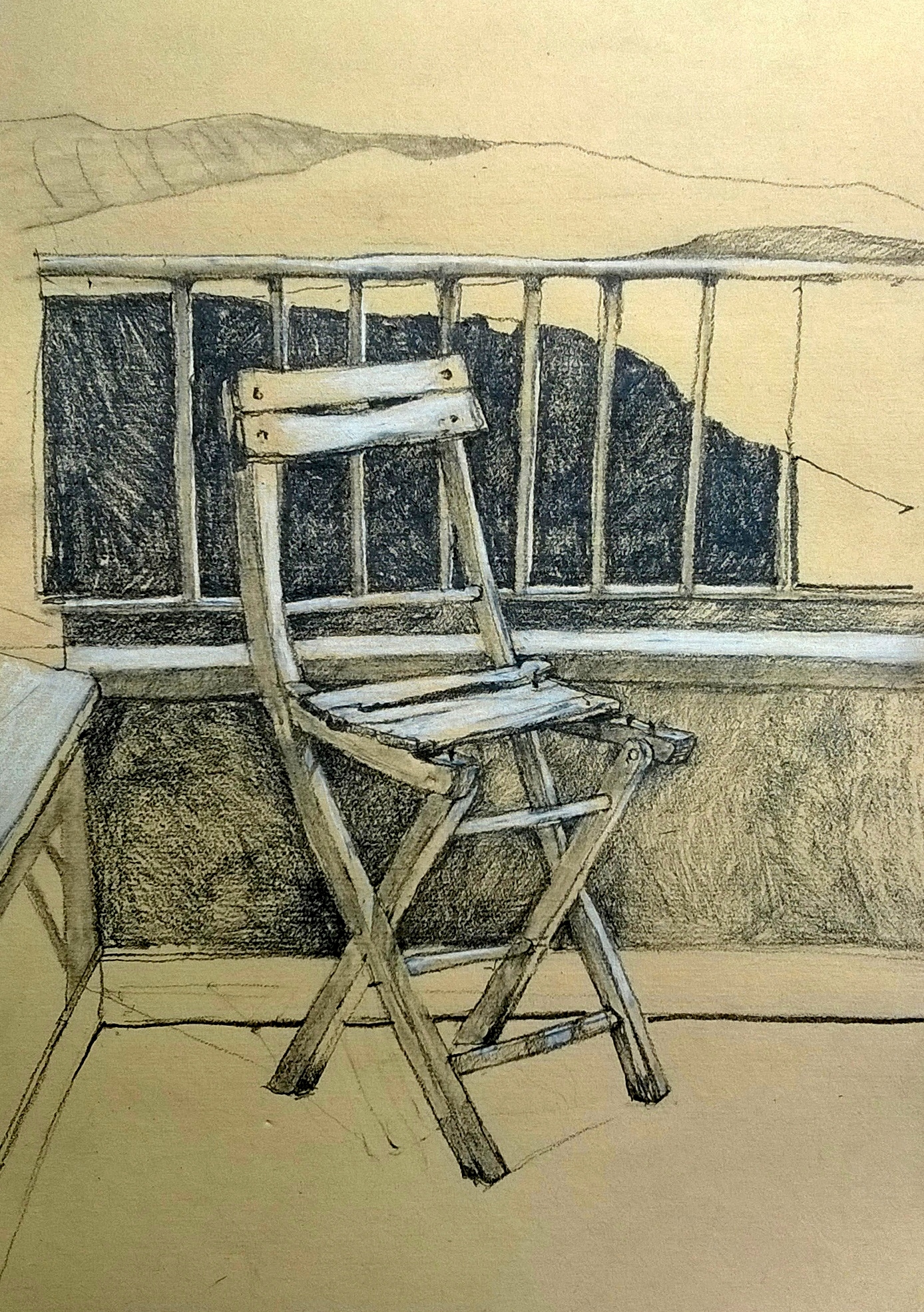 Broken Chairs Graphite And White Pastel On Manila Paper Italy