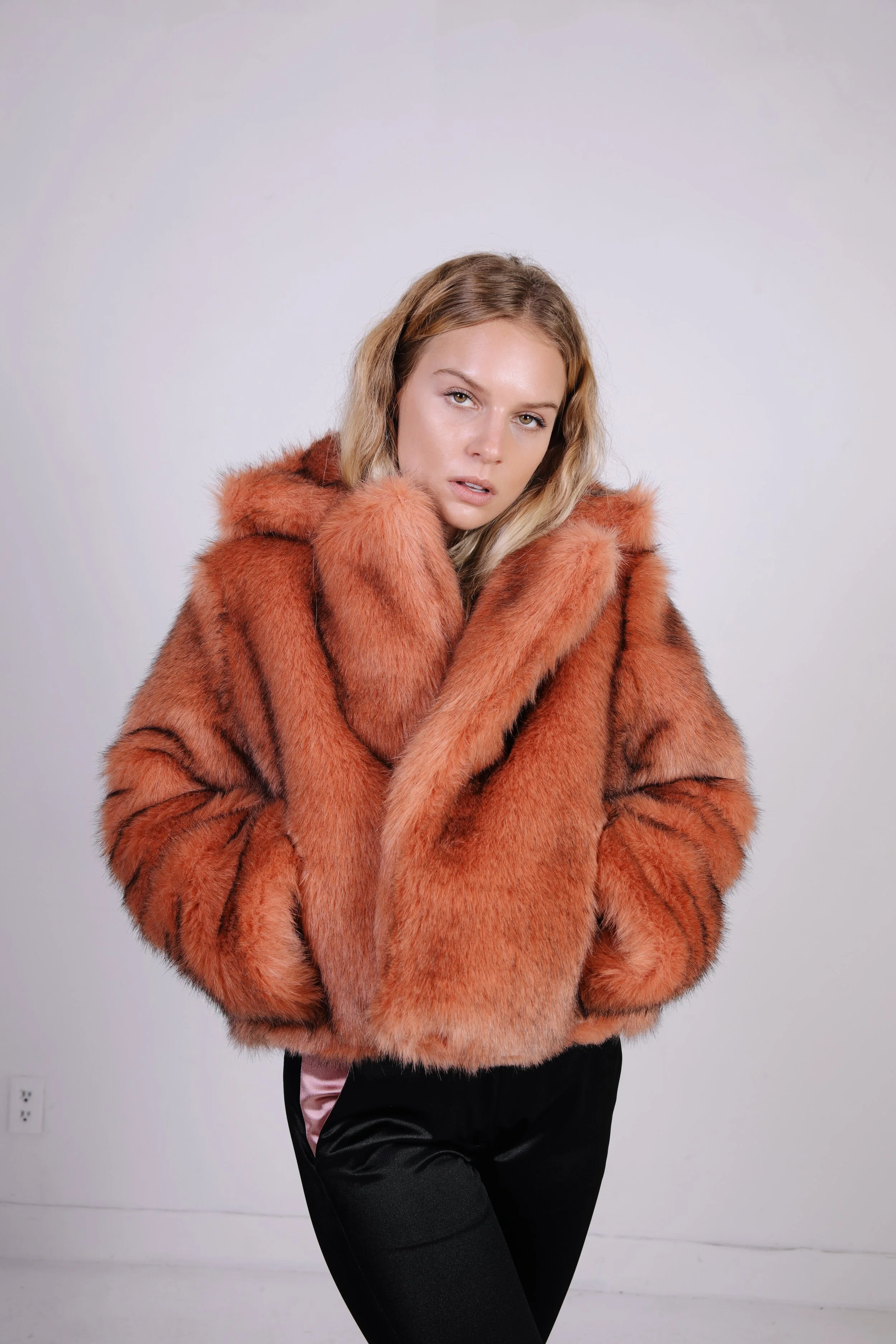rose gold fur jacket