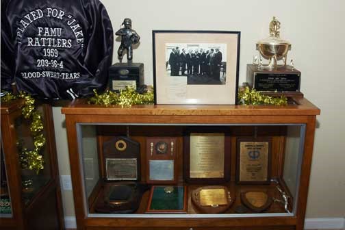 Exhibit of trophies, plaques, awards, and other memorabilia from Jake Gaither’s legendary career.