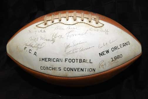 Autographed football from one of many coaches conventions attended by Coach Gaither.