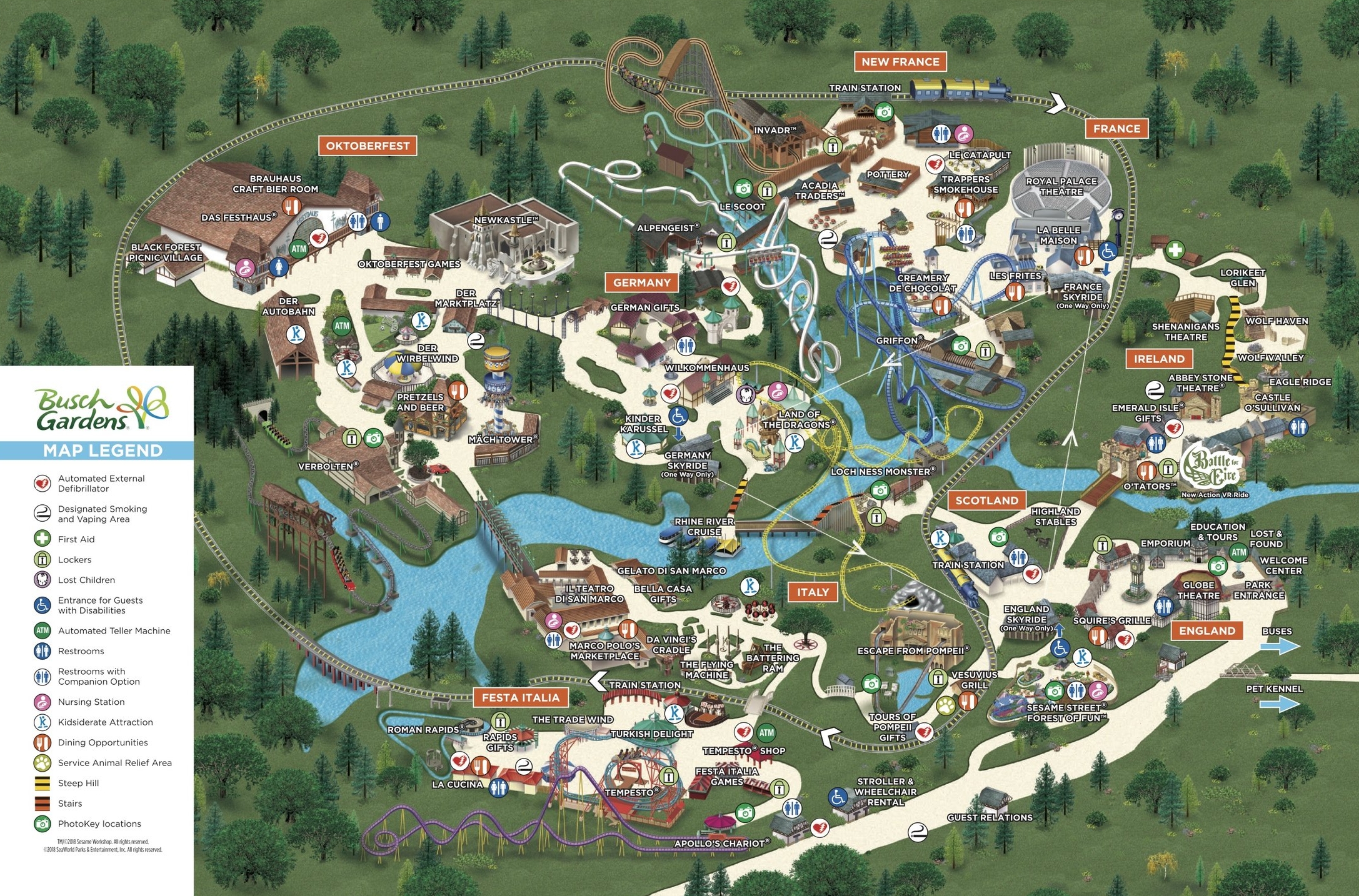 BUSCH GARDENS WILLIAMSBURG PARK MAP, ALL CREDIT TO BUSCH GARDENS
