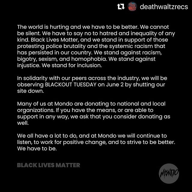 #Repost @deathwaltzrecs with @make_repost
・・・
#BlackLivesMatter #TheShowMustBePaused