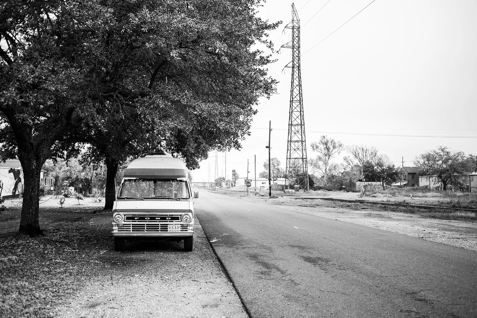 Van parked near train tracks, Upper 9th Ward, New Orleans, USA