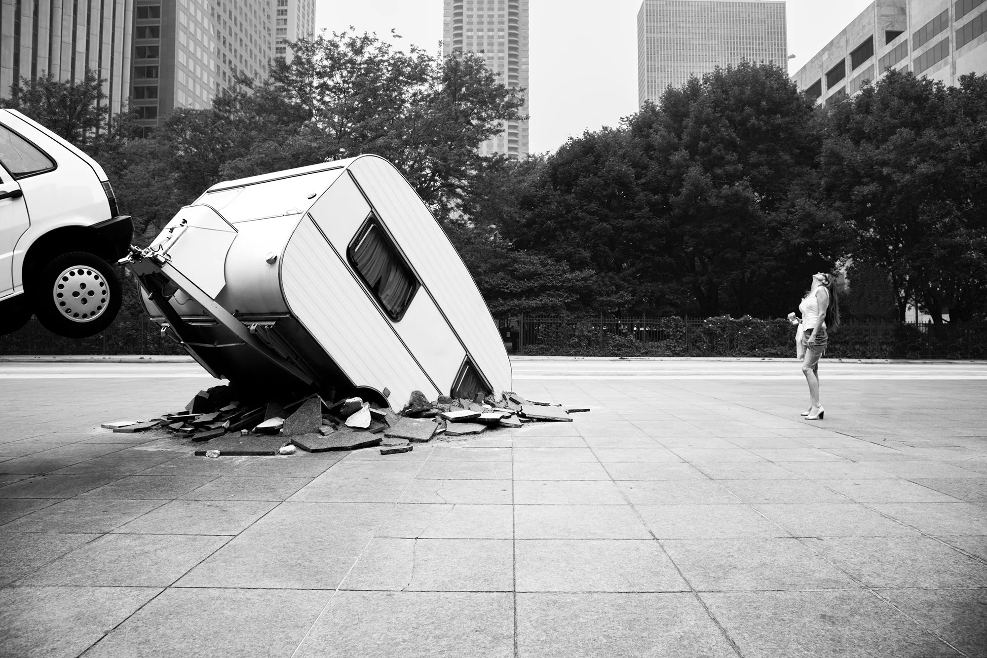 Art installation in front of Chicago MOMA, Chicago, Illinois, USA