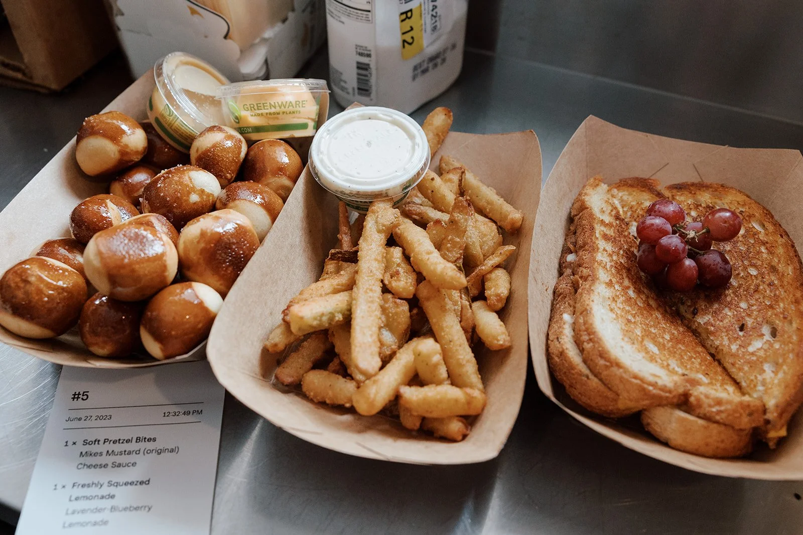 Pretzel Bites, Pickle Fries, Mikes Favorite Grilled Cheese