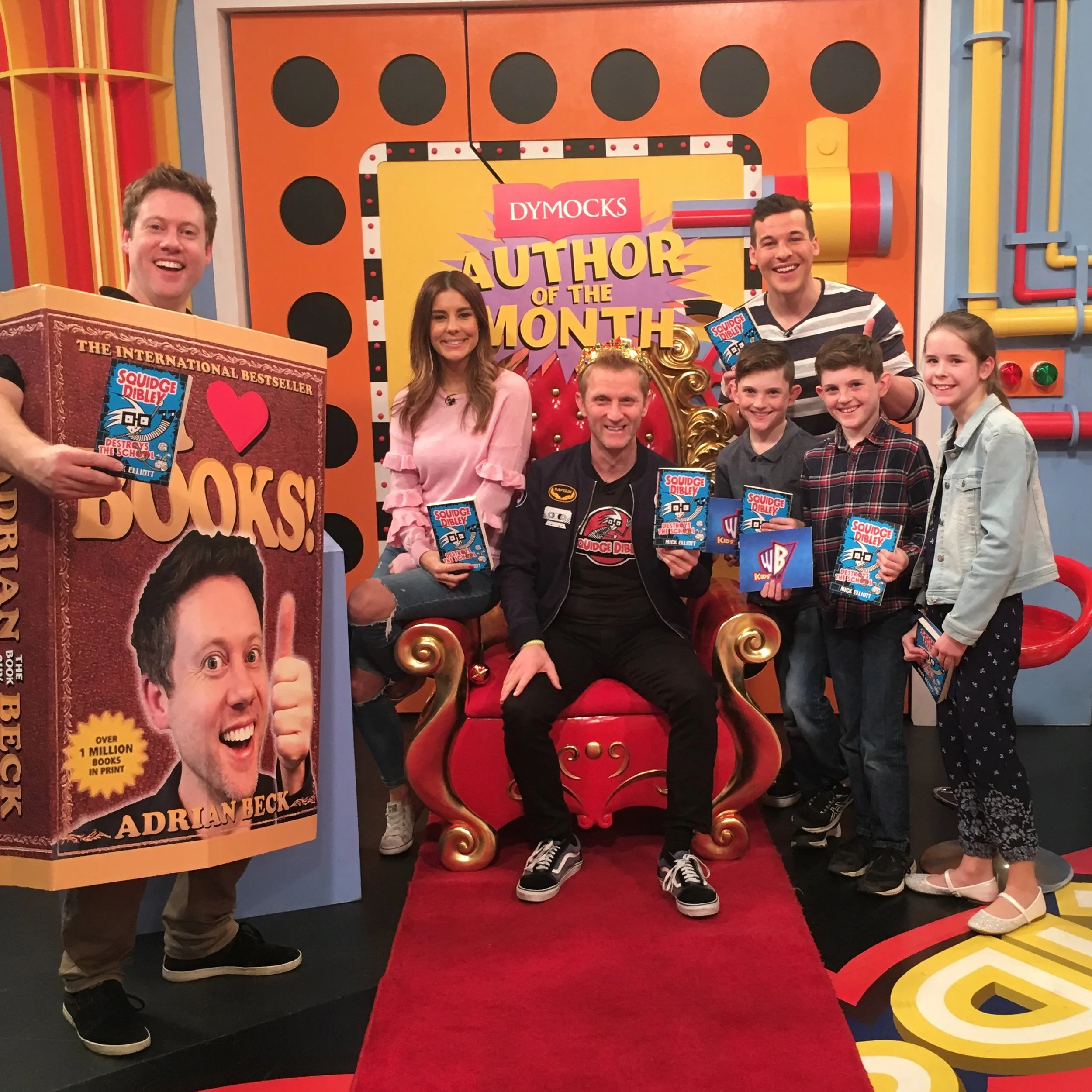Mick on set at Channel 9 being crowned DYMOCKS AUTHOR OF THE MONTH on Kids WB with Adrian Beck.