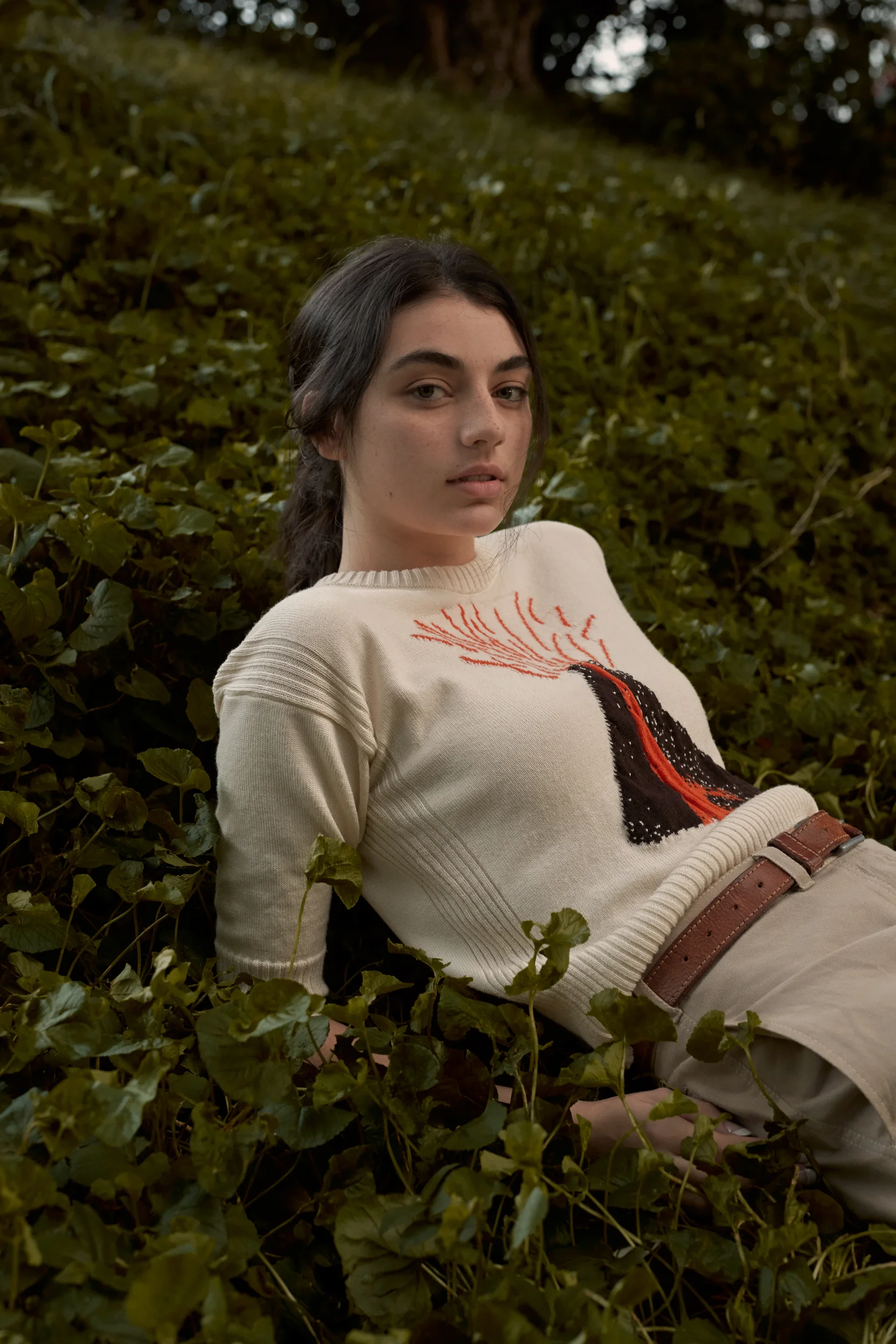 Jamie @ Clyne in the Penny Sage Fire Knit sweater . All Photos/ James K Lowe.