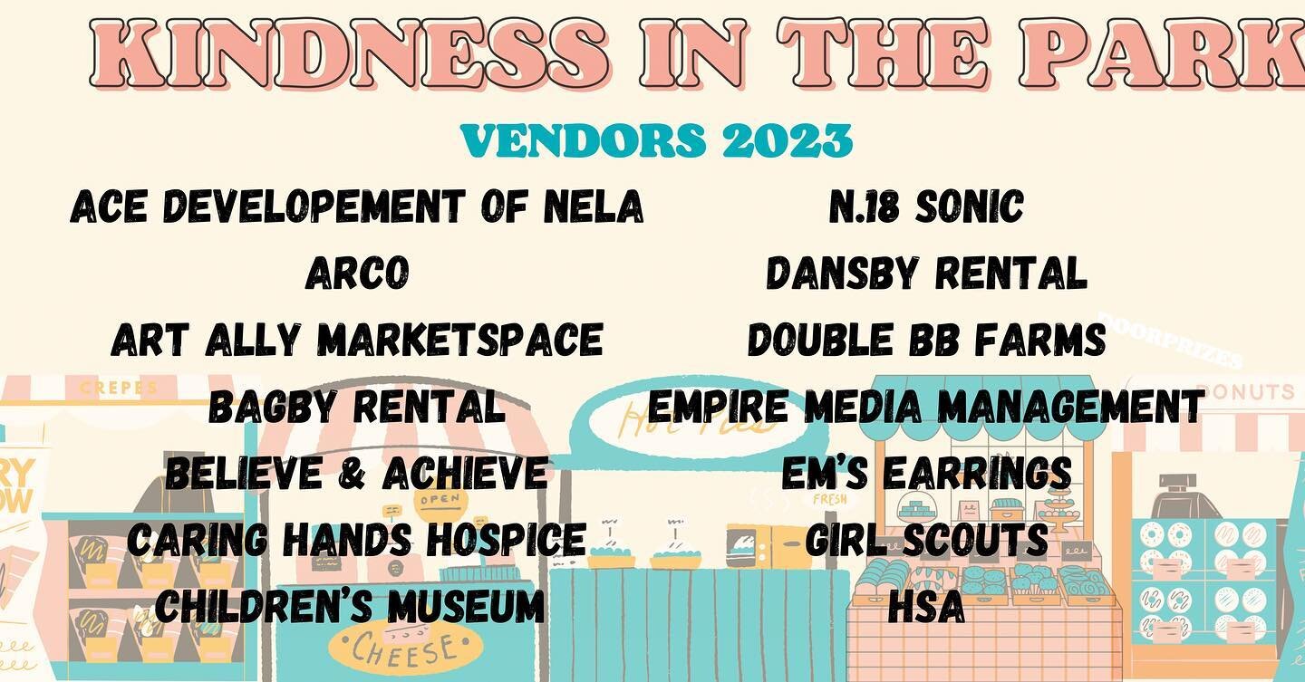 Who is excited to see these incredible vendors tomorrow at #KindnessInThePark? Our 3rd annual event has more to offer this year than ever before and you do not want to miss out! 🎉💕