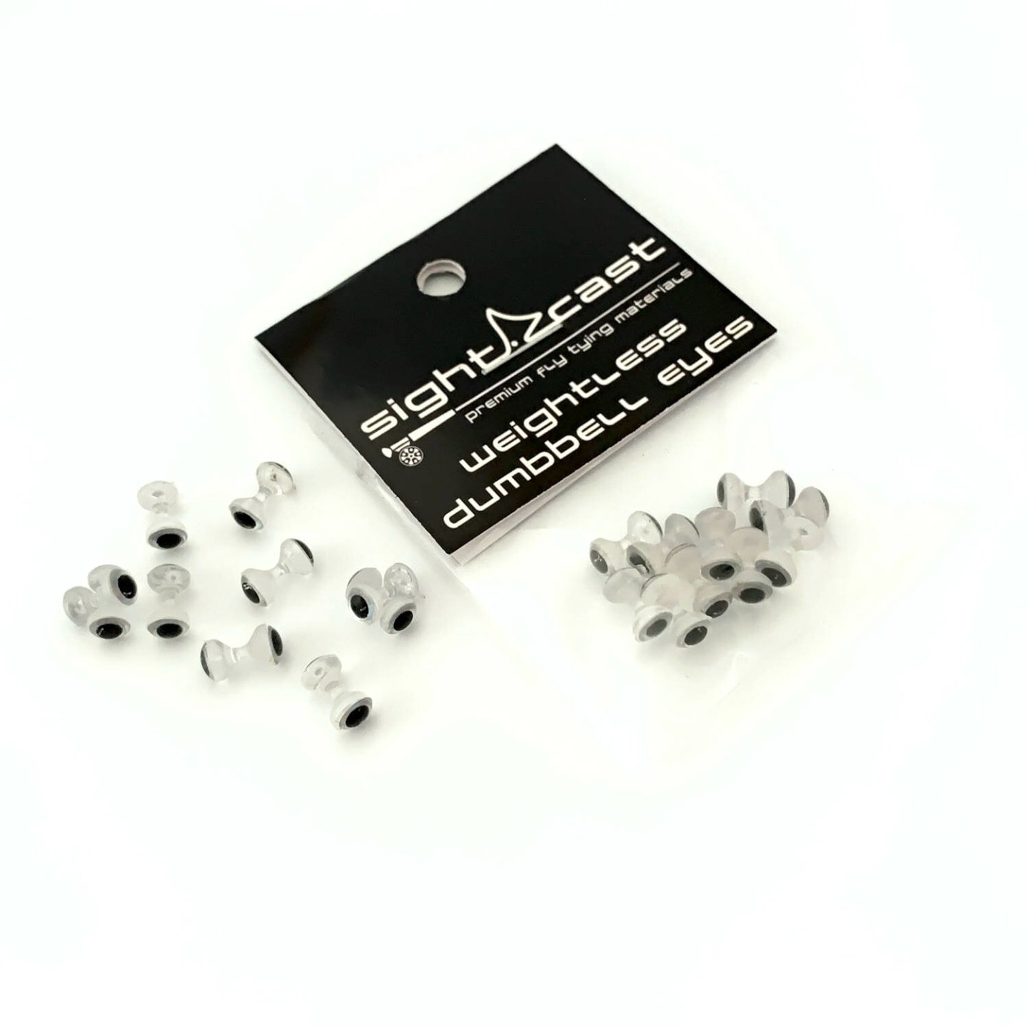 With 3D baitfish eyes on a translucent, weightless dumbbell, you can take your favorite fly patterns using lead dumbbells and turn it into a weightless fly.  Tied in the same way as dumbbells, they are an easy to option to provide lifelike eyes to co